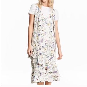 H&M white floral midi ruffle dress size 6